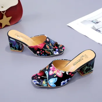 2021 brand elegant de Imprimare Tocuri indesata Vara pentru femei Pantofi pentru Femeie Sandale papuci de agrement confortabil Open toe Slip-On Slide-uri