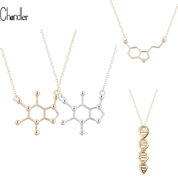 Chandler Culoare de Aur Placat cu Serotonina Chimie Molecula de ADN Colier si Pandantiv Pentru Femei Bijuterii de Moda Picătură de Transport maritim