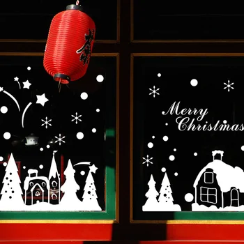 De crăciun Decorativ Decal Fereastra Autocolante Detașabil Xmas Perete de Sticlă Autocolante Crăciun Fulg de nea oraș Autocolant Decor Acasă