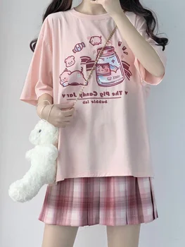Deeptown de Vară Drăguț T-shirt Femei Porc Drăguț desen Animat de Imprimare Tee Maneci Scurte Japoneză Fată Dulce Harajuku Grafice de Top Femme 2022