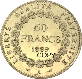 Franța Republica Monedă de Aur de 50 de Franci 1889 Un Alama Metal de Copia Fisei MONEDE Comemorative