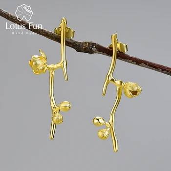 Lotus Distractiv de Epocă Wintersweet Plum Blossom Flori Legăna Cercei Pentru Femei Reale Argint 925 cu Aur de 18K Moda Bijuterii