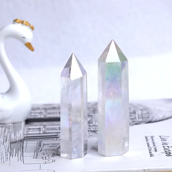 1 BUC Naturale Cristal Argintat Punct Bagheta Reiki de Vindecare Magie Sănătate Bijuterie de Energie Hexagonale Ornament Coloana de Cristal Colorate