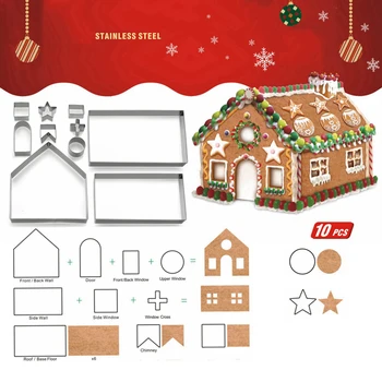 10 Piese Set de Crăciun Cookie-Cutter Casa de turtă dulce Mucegai 3D Biscuit Mucegai Fondant Cake Decoration Instrumente de Copt