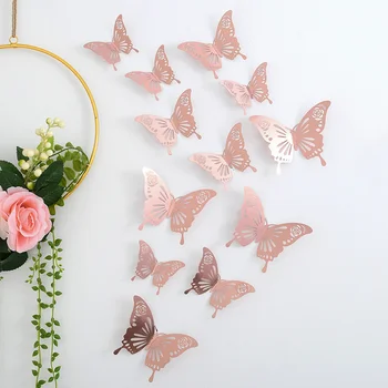 12pcs 3D Gol Fluture de Hârtie Autocolant de Perete Cameră de Perete Decor Decor Decor de Nunta Autocolante Diy Decalcomanii de Ziua Îndrăgostiților