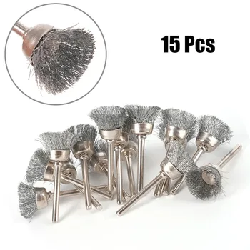 15buc/Set 15mm Perii de Sârmă de Metal Îndepărtarea Ruginii de Sârmă din Oțel Roți Cu 3mm Coadă Polul Sârmă de Cupru Plate Roți Lustruire Pensule