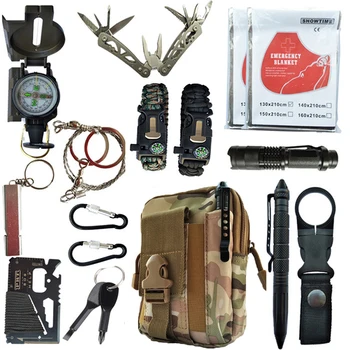 16 în 1 de supraviețuire în aer liber kit Set Camping Călătorie de Prim ajutor Tactic Multifuncțional SOS EDC Urgență pentru Pustie instrumente