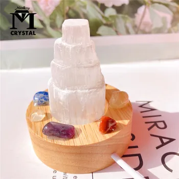 1BUC Naturale Șapte Chakra Cuarț Selenit de Gips Crystal Usb Lampă CONDUS Turn Flacără de Lumină Minerale Vindecare Piatra Wicca Decor Acasă