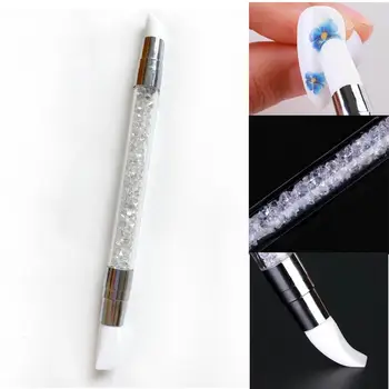 1buc Dual-a încheiat 2 Moduri de Unghii alb Arta Sculptură Pen Silicon Cap Sculptură 3D DIY Sclipici Pulbere Lichid Manichiura Dotting Perie