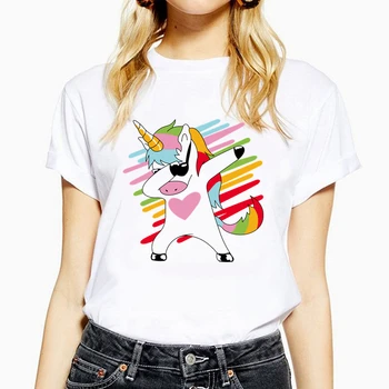 2021 Amuzant Unicorn Imprimare Femei tricou cu Maneci Scurte t-shirt O-Gât Topuri Plus Dimensiune Alb casual Hip Hop tricouri