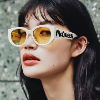 2022 Moda Scrisoare Logo ochelari de Soare Femei Oval Ochelari de Soare Retro Designer de Brand Bej Largi Picior ochelari de soare UV400 Conducere Nuante