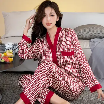 2022 Noi Femei Pijama Set de Gheață Pijamale de Mătase Doamnelor Rever Liber Casual Haine de Acasă de Lux Pijamale de Mari Dimensiuni de îmbrăcăminte de noapte