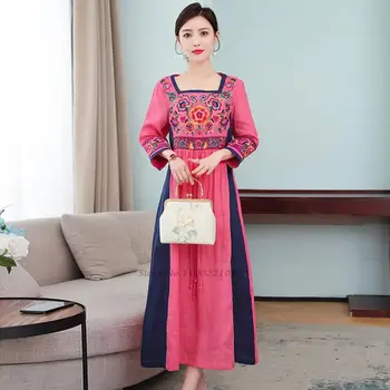 2022 costum tradițional chinezesc femei națională hanfu rochie vintage cu flori broderie rochie chineză lenjerie de pat din bumbac hanfu rochie