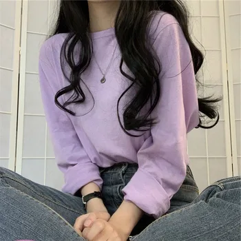 2023 Toamna coreeană de Moda T-shirt Femei cu Maneci Lungi de Iarnă Y2K Tricou Femme Liber Bază Solidă Haine Femei, Bluze Vintage