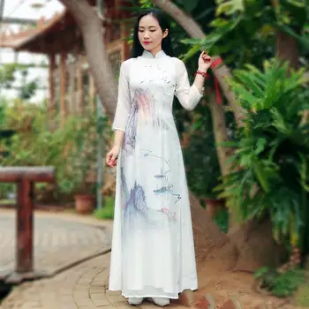 2023 vietnam stil aodai mult cheongsam dressup vietnam haine florale imprimare șifon rochie de femei elegante ceai vrac rochie a82