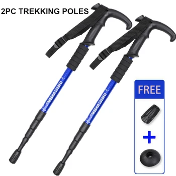 2PC baston Newcastle Aluminiu Mâner Curbat Trekking Pol de Blocare Internă de Absorbție de Șoc Alpinism Stick Drumeții Consumabile
