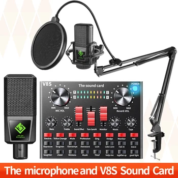 3.5 mm Microfon Condensator Microfon de Înregistrare V8 Live placa de Sunet Se cu Stand pentru PC Karaoke Streaming Podcasting pentru Youtube