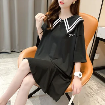 #4229 Stil coreean Lungi Tricou Femei Volane Casual Tricou Maneca Scurta Guler de Turn-down Bumbac Tricouri Femei Pierde Vara