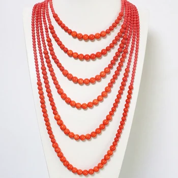6 randuri portocaliu artificială coral margele rotunde neckalce femei de moda de nunta elegant de bijuterii 20.5-36 inch pe B1910