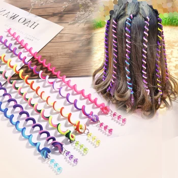 6PCS/Set Fete Drăguț de Colorat de Cristal Spirală Lung, Benzi de Păr Benzile de Păr Panglica Ornament Hairband Copii Moda Accesorii de Par