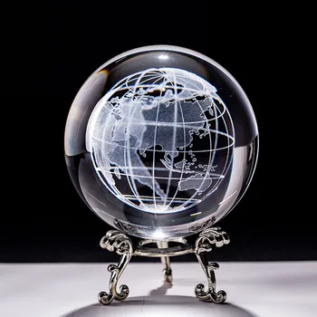 6cm Gravate cu Laser Pământ în Miniatură Cristal Minge 3D Glob de Sticlă Sferă de Sticlă Prespapier Ambarcațiuni Ornament Decor Acasă Figurina