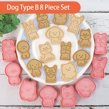 8Pcs/set Câine Forma Tăietori Cookie Plastic de Desene animate 3D Pressable Biscuit Mucegai Cookie Timbru de Bucătărie, produse de Patiserie de Copt Bakeware Instrument