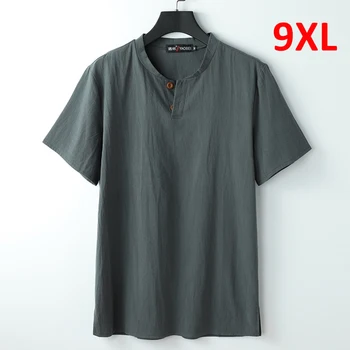 9XL Lenjerie de pat tricou Bărbați Vară de Culoare Solidă Tricou de Moda Casual, Lenjerie de pat Teuri Topuri de sex Masculin Henley Guler Tricou Plus Dimensiune 8XL 9XL