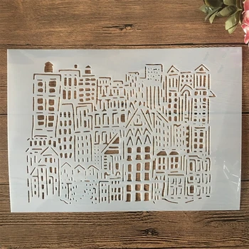 A4 29cm Metropolis Clădiri ale Orașului DIY Stratificare Sabloane Pictura pe Perete Album de Colorat Relief Album Decorative Șablon