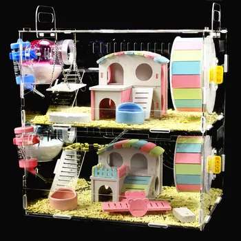 Acrilice Cușcă De Hamster Transparent Dublu Vila Ursul De Aur Supradimensionate Castelul Pachet Jucarii Rozatoare Cusca Animale De Companie Mici De Terariu