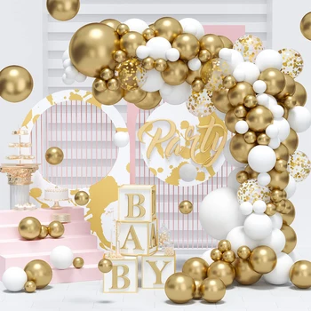 Alb Argintiu Auriu Balon Ghirlanda Arc Kit de Nunta Petrecere de Ziua de Decorare pentru Copii 1 Ziua Ballon Copil de Dus Confetti Baloo