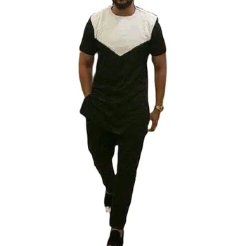 Alb/Negru Mozaic Stil African Bărbați Seturi Maneca Scurta Tricou+Pantaloni de Mireasa Costum de sex Masculin Tinute Personalizate