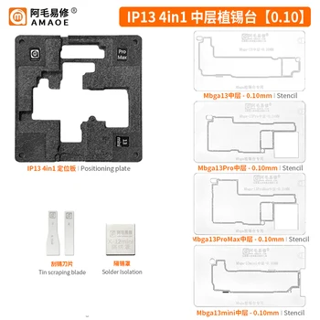 Amaoe Placa de baza Mid-Cadru BGA Reballing Stencil Platforma Pentru iPhone X/XS/11/12/13/14 Pro Max Stratul de Mijloc Tin Șablon 0.10 mm