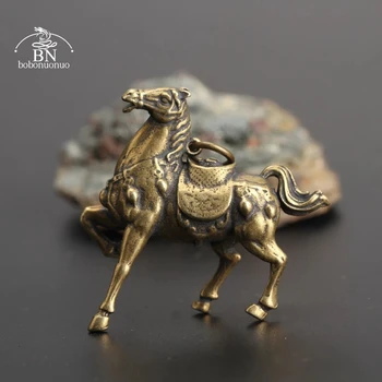 Antic Cupru Pur De Funcționare Cal De Război Miniaturi, Figurine Ceai De Companie Masă Ornament Decoratiuni Din Metal Alamă Armăsar Breloc Pandantive