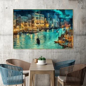 Arta abstractă Apă a Orașului Veneția Pictura in Ulei pe Panza tablouri pentru Living Barca Râu Pictura Arta de Perete Cuadros Decoracion