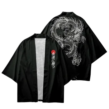 Bărbați Femei Negru Vrac Yukata Cardigan Cosplay Haori Chineză Dragon Print Kimono Tradițional Stil Japonez Samurai Asia De Îmbrăcăminte
