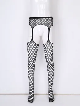 Bărbați Lenjerie Plasă Dresuri Ciorapi Sheer Deschis Picioare Ultra Subțire Pantaloni Transparent Jambiere Sissy Lenjerie de corp Lenjerie Erotica