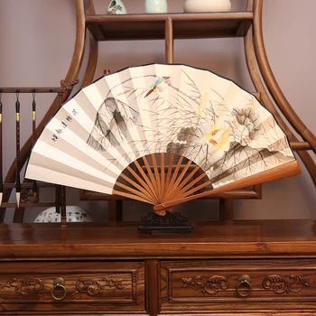 Bărbați decorative de mare evantai din Bambus si lemn de orez, hârtie de imprimare de mână ventilator exterior a produsului Decor Acasă Cadou Fan Pliere