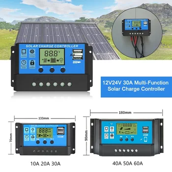 CE a Aprobat Solare Controller10A/20A/30A/40A/50A/60A12V 24V Auto PWM Controlere LCD Display Dual USB 5V Ieșire Controler