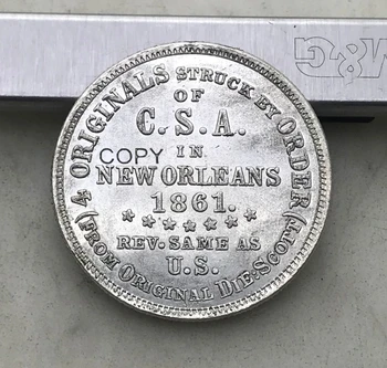 CONFEDERATE Statele Unite Ale Americii 1861 Jumătate de Dolari în NEW ORLEANS Alama Placat cu Argint Copia Monede