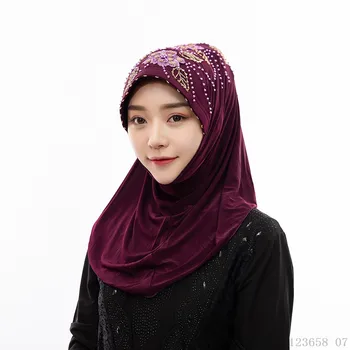 Capota noua Hijab Malaezia Hijab Capace de Culoare Solidă Musulman Margele Musulman cu Turban de Sud-est Asiatice Femei Văl pentru Rochie Musulman