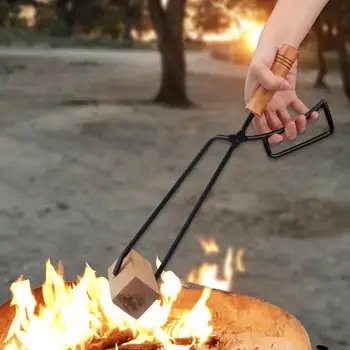 Carbune De Foc Clește Cu Mâner De Lemn De Foc Clip Instrument De Gătit Accesorii Pentru Camping În Aer Liber Foc De Grătar Din Oțel Clesti De Foc