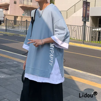 Casual Harajuku Imprimare Scrisoare Fals Twopiece Om de Top de Înaltă Calitate Jumătate Maneca Streetwear Vrac Stil Preppy Tineret T-shirt 2022