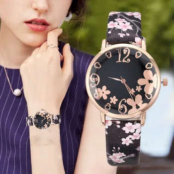Ceas pentru femei, cu flori Colorate mici proaspăt tipărite centura de Moda Doamnelor Cuarț Ceas Rafinat ceas часы женские