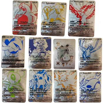 Cele mai recente Carduri Pokemon Silver Metal Card Charizard Lugia Giratina Moltres GX Joc de Cărți de Colectie Anime Carduri de Jucarii pentru copii de Cadou