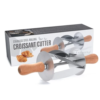 Croissant De Tăiere Din Oțel Inoxidabil Croissant Cu Role Felii Mâner De Lemn În Formă De Patiserie Aluat De Rulare Cuțit De Bucătărie Instrument De Copt