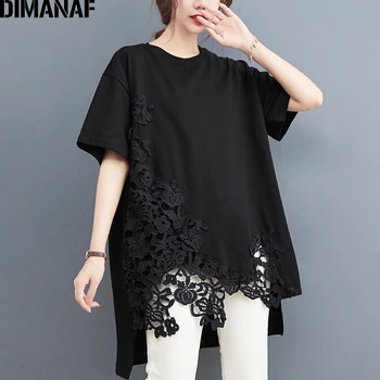 DIMANAF Vara Femei T-Shirt Dantela din Bumbac tricou Doamna de Moda Topuri Tricou Tricou Tunica Liber Casual Negru Supradimensionat ClothingOversize