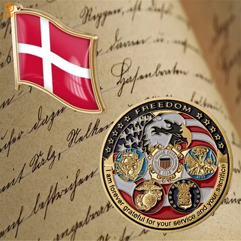 Danemarca Mândru Email Pavilion Broșă Pin Metal Suvenir Insigna Libertatea American Hawks Cinci Militari Ai Armatei Provocare Colecție De Monede
