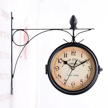 De Vânzare la cald Dublă Față Paddington Ceas de Perete Negru Grădină în aer liber, Ceas de Perete Decor Dia (25cm) Montat în Interior Acasă Grădină Perete