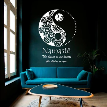 Decalcomanii de perete Simbolul Yin Yang Namaste divin în mine o onoare pentru Meditație Yoga Vinil Autocolant Decor Acasă Living picturi Murale HY1423