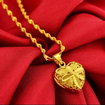 Dragoste autentică, în Formă de Inimă cu Aur de 24k Culoare Pandantiv Colier Lady Elegante, Bijuterii de Aur Colier Colier Colier Cadou